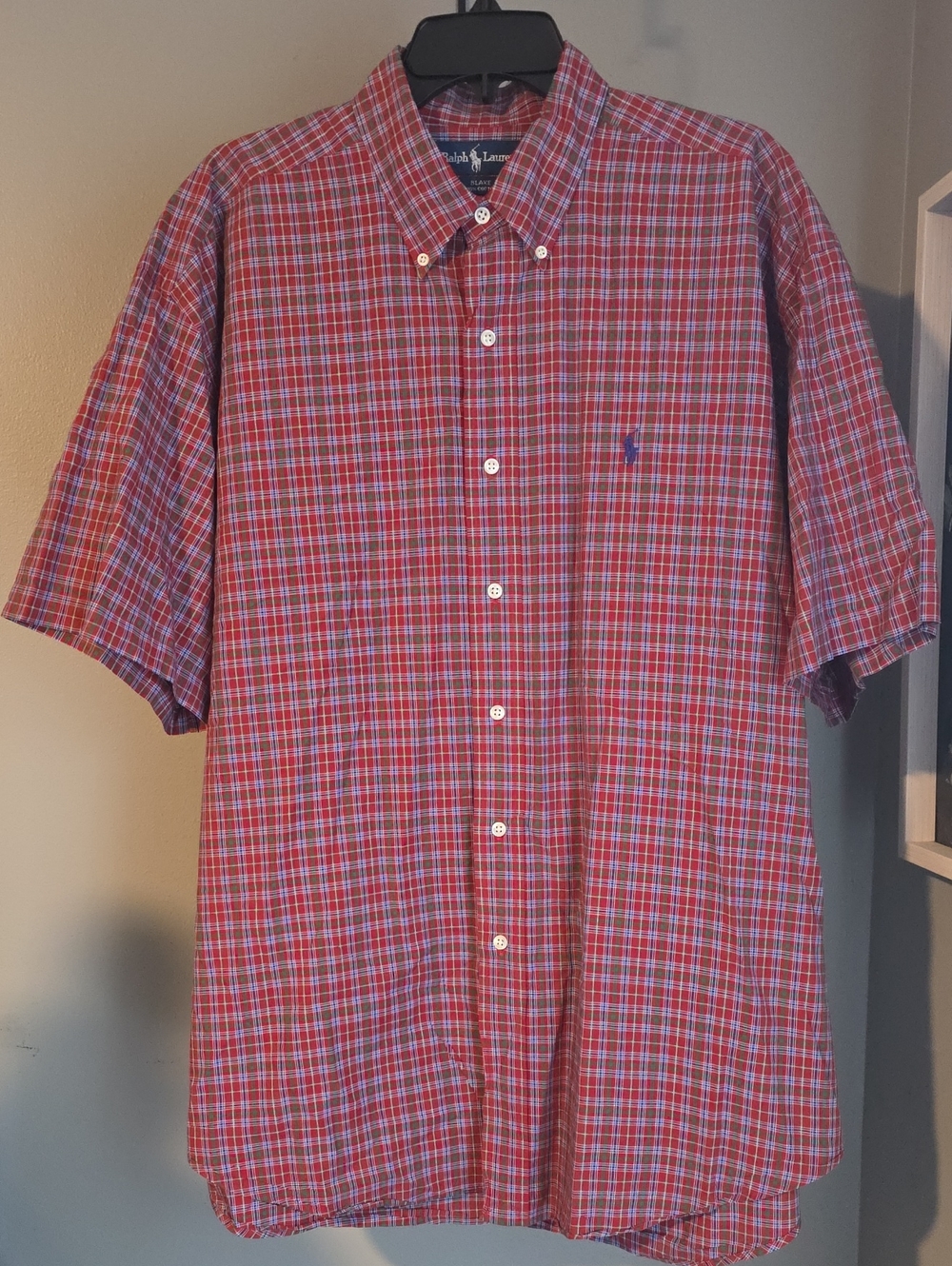 Ralph Lauren "Blake" 100% Cotton Red and Green Plaid Button-Down Shirt